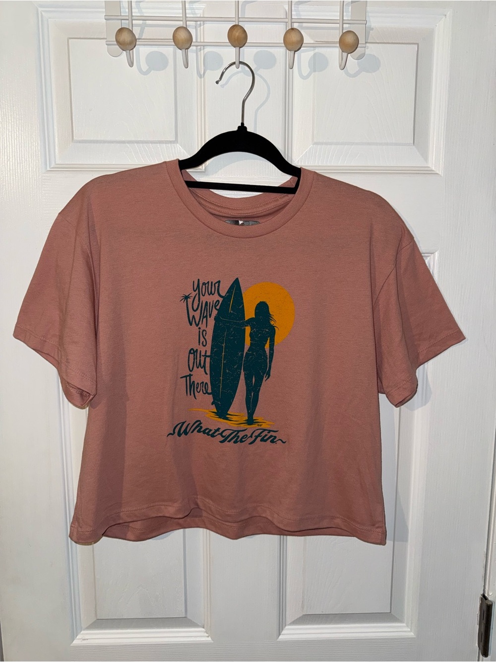 UPF 35 Rust Pink Graphic Crop Tee — Surf Silhouette sun shirt